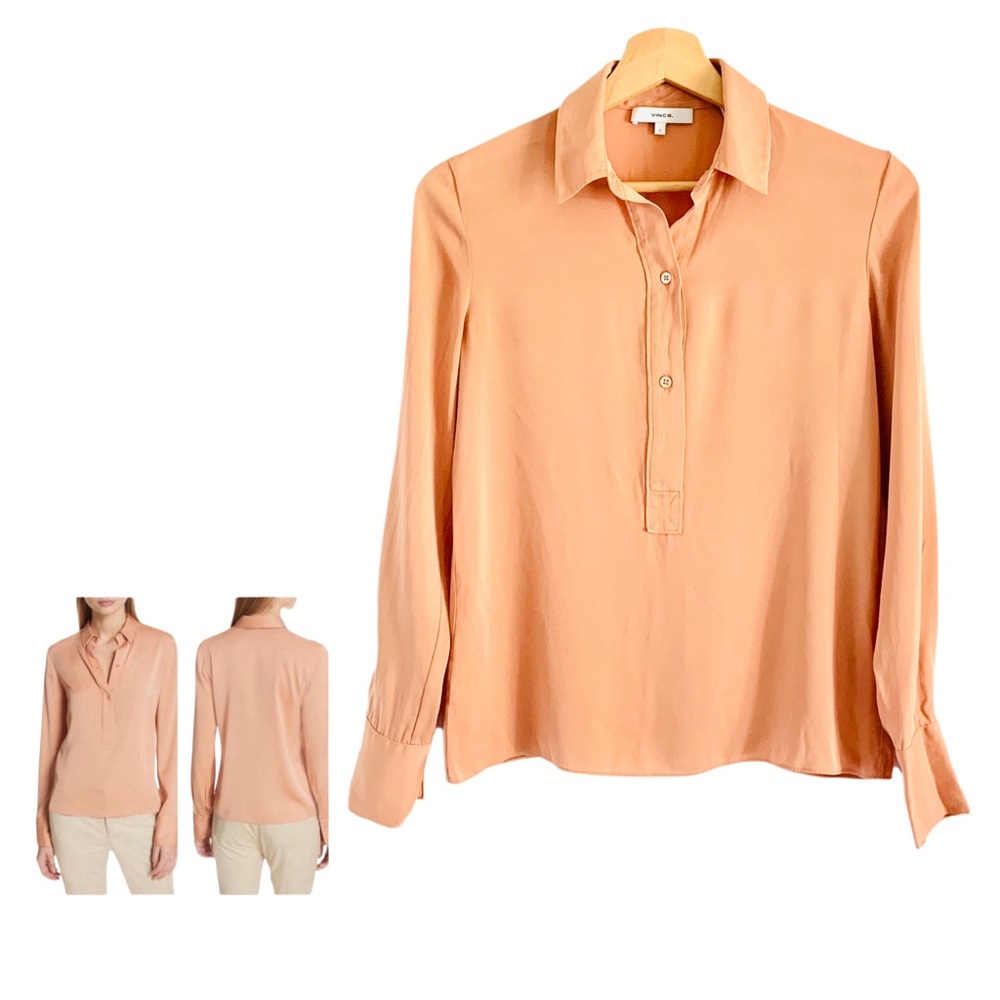 Vince Peach Button-Front Silk Blouse